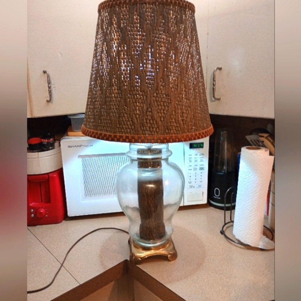 Elegant Vintage Glass Table Lamp with Brown Shade - Picture 2 of 5